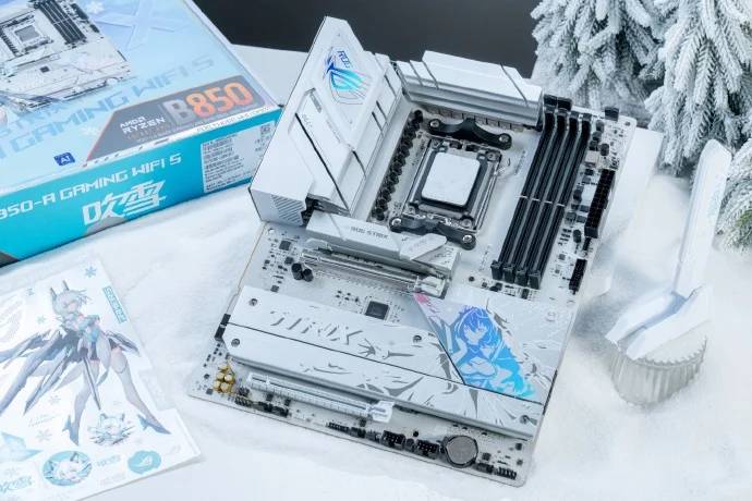 ROG B850 Blowing Snow Motherboard: Stunning Beauty Pictures and Design Appreciation